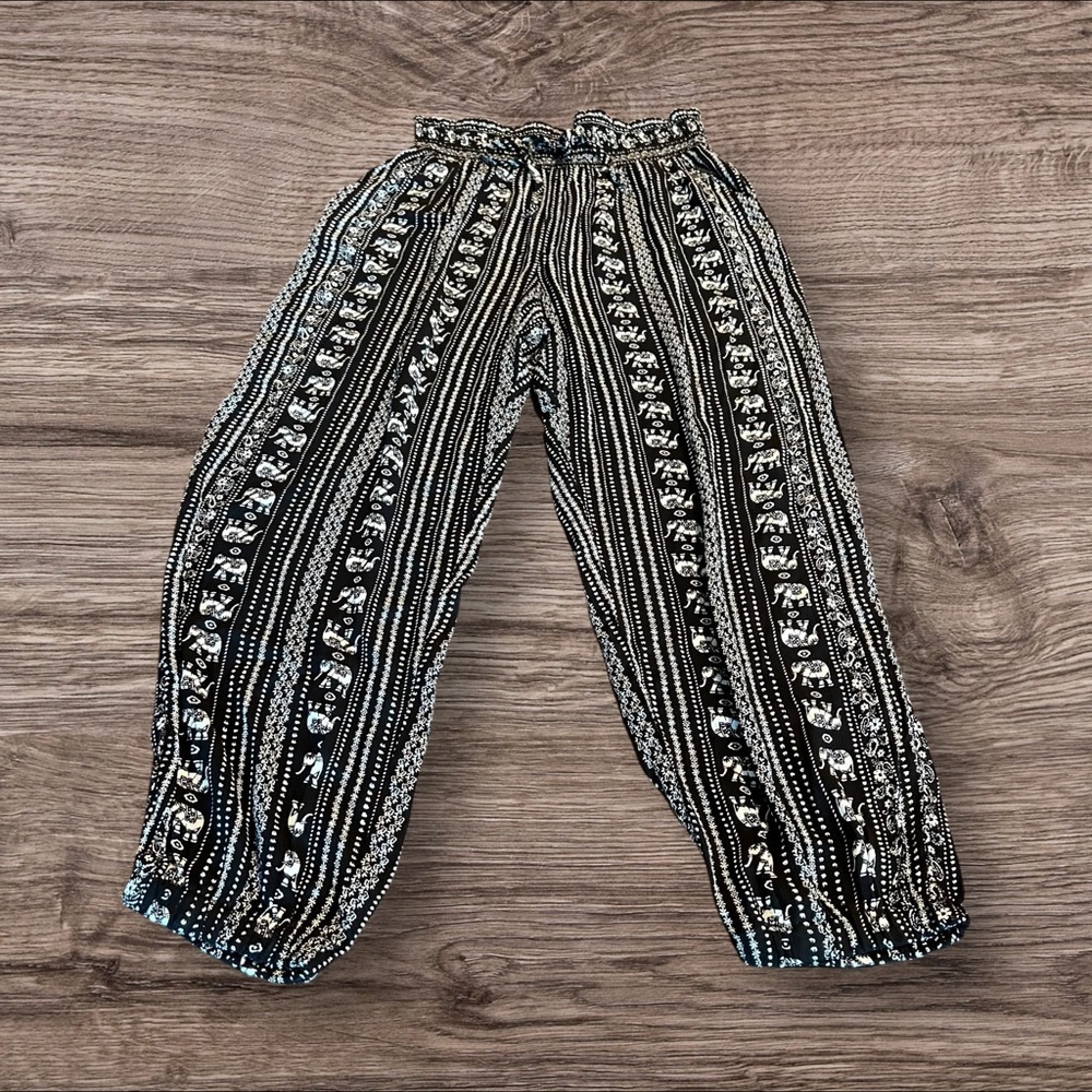 Kingston Grey JR Elephant Print Smocked Waist Jogger Pants Black Ivory XL NEW